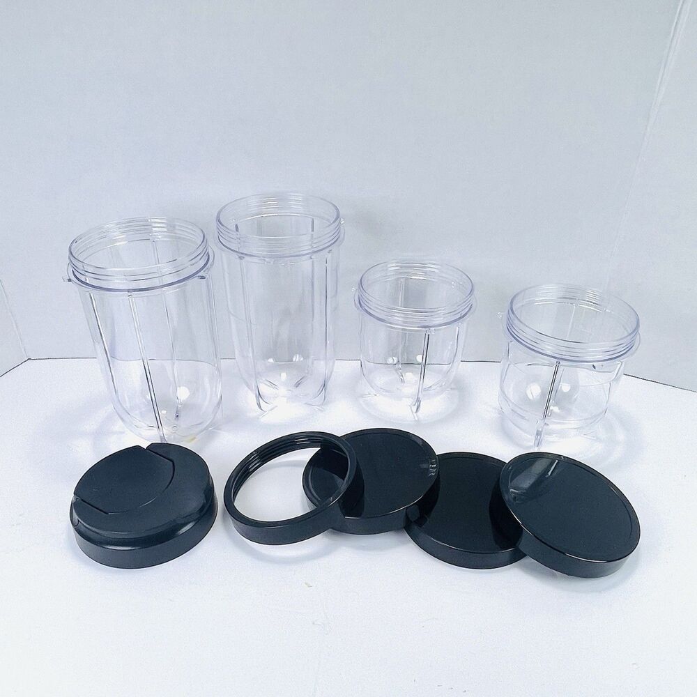 Magic Bullet Blender MB1001 4 Replacement Cups w/ Lids & Ring